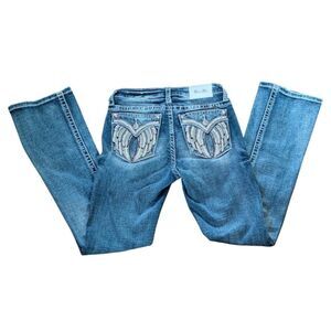 Miss Me Curvy Boot Jeans Size 25 Y2K Angel Wing Rhinestone Western Glam